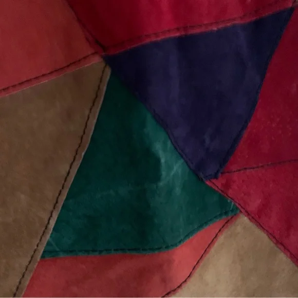Vintage 1980s multicoloured leather patchwork mini size 14 - Picture 4 of 9